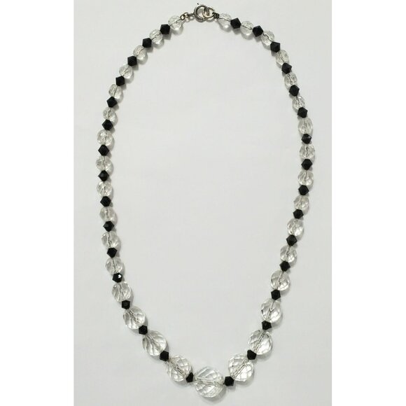 Vintage 17" Choker Necklace Clear Black Beads Faceted Sterling Graduated Spacers - Picture 15 of 16